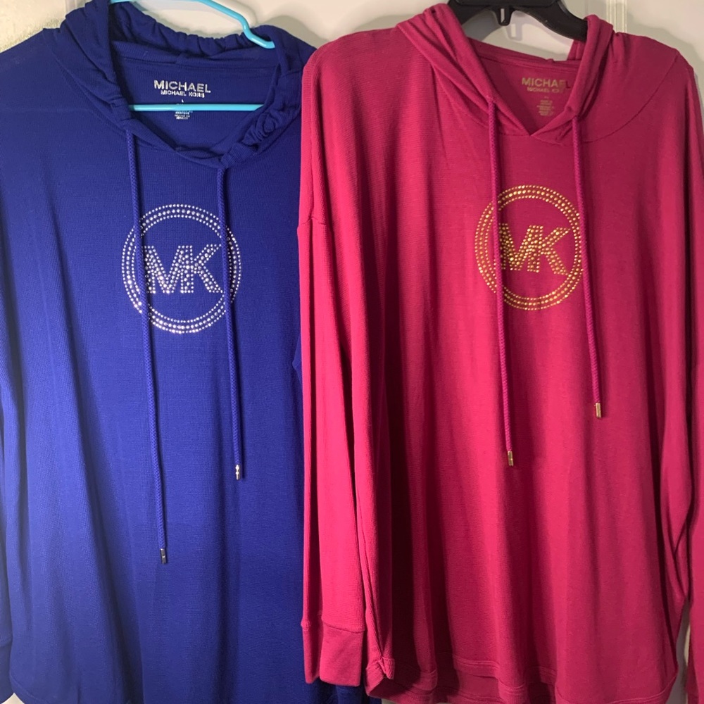 Michael Kors pink and blue hooded shirts